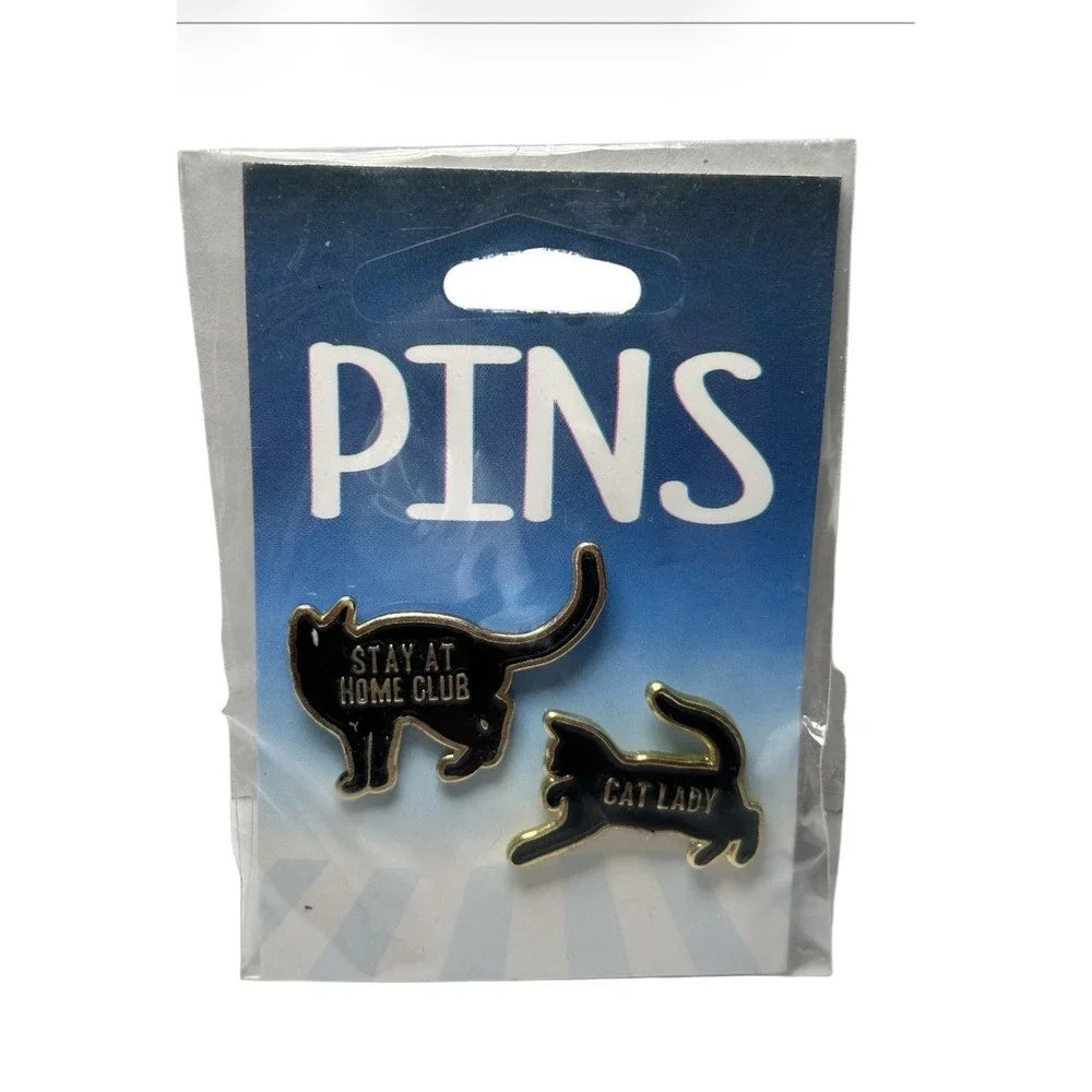 Set of 2 Black Cat Pins Purse or Backpack Pin (Cat Lady & Stay At Home Club) New